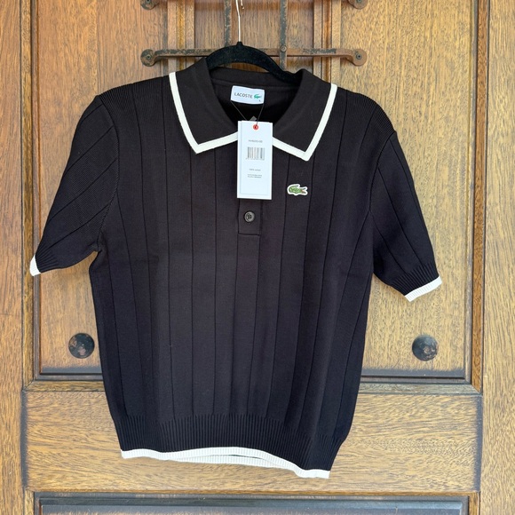 Lacoste Sweaters - Lacoste Black Polo Shirt with White Trim Size S